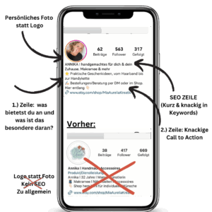 verkaufen auf Instagram Handy grafik so muss eine Instagram Biografie aussehen