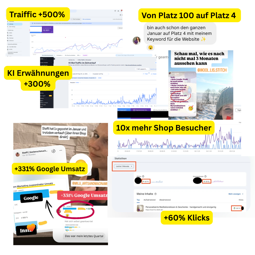 SEO Tipps f&uuml;r Onlineshops Auszug Kunden Ergebnisse SEO Dein Handmadecoach