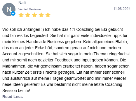 Kundenstimme Dein handmadecoach handgefertigtes Online verkaufen